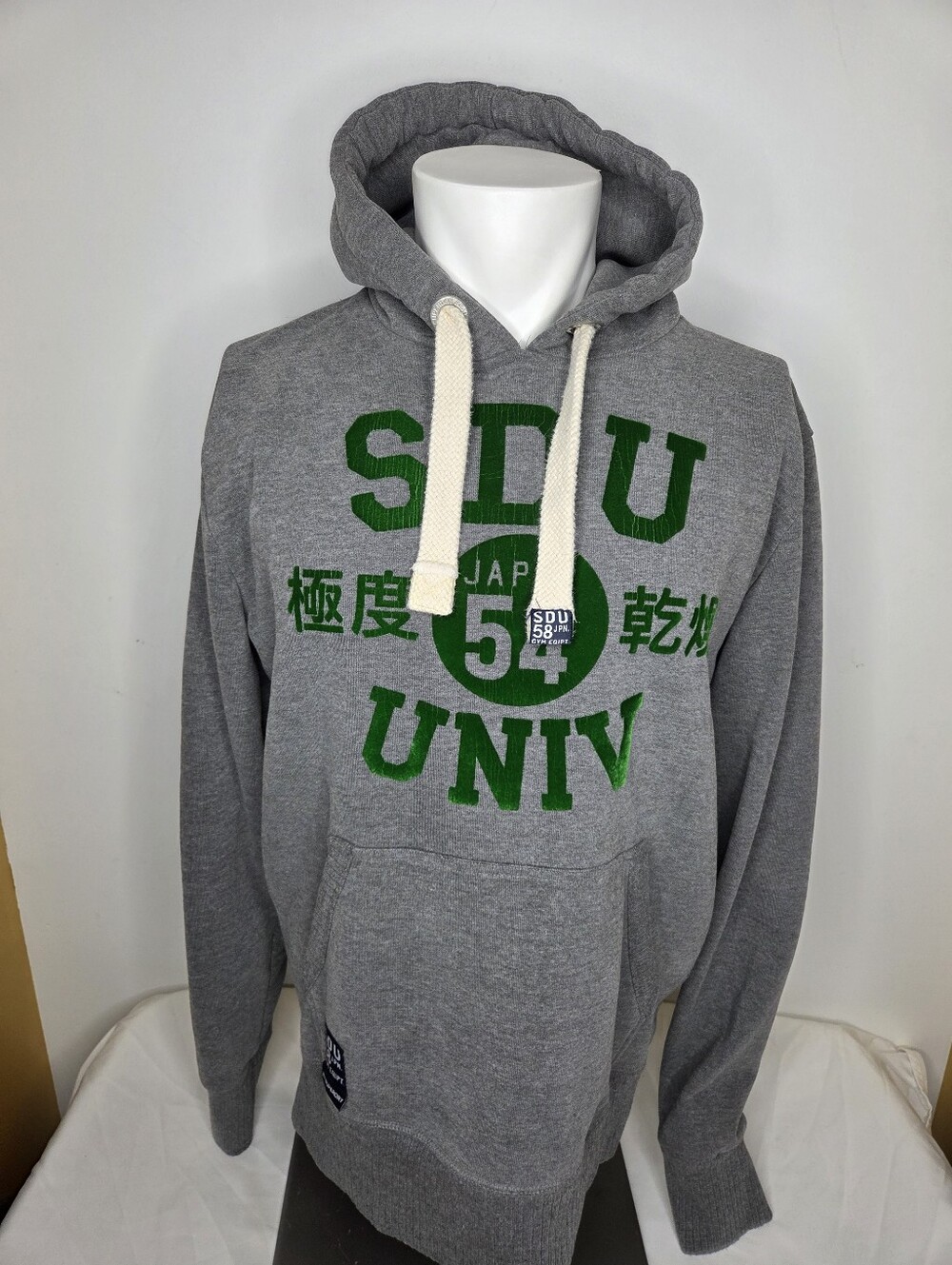 Superdry size L vintage hoodie green"SDU Univ 54"collegiate applique Graphic